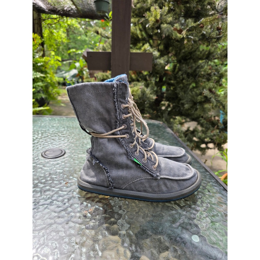 Sanuk Pair O Dice Women's Size 7 Grey Canvas Boots | Fleece Lined Lace-Up Casual - Picture 2 of 6